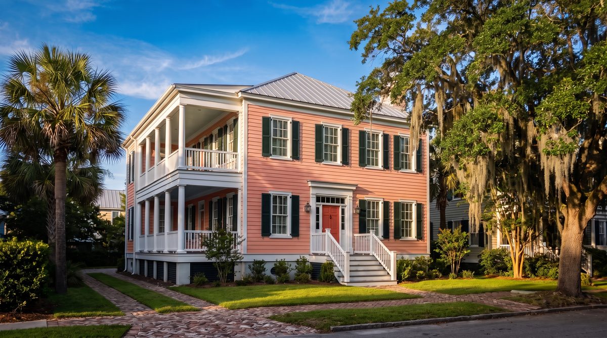 The same house rendered in coral