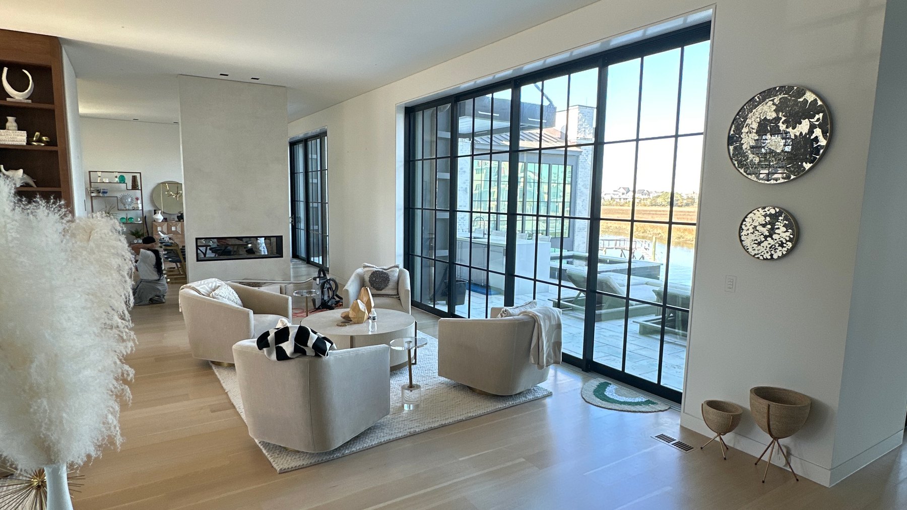 A finished painted living room with steel windows